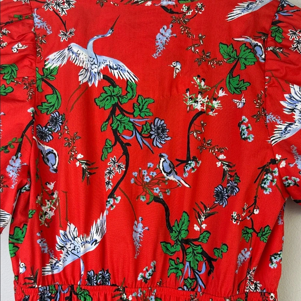 NEW Anthropologie Somerset Mini Cotton Dress Red Bird Floral Print Pockets XXS - Picture 12 of 16